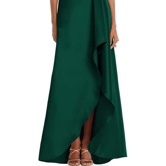 Alfred Sung Hunter Green One-Shoulder Satin Gown D831 - Picture 2 of 6
